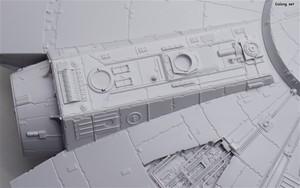 PG 1/72 Millennium Falcon - 상부 디테일샷. 밝은 회색면의 몰드를 자세히 볼 수 있게 조명을 약하게 하고 촬영했습니다. (7/13)