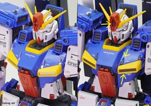 MG Full Armor ZZ Gundam - 기존의 MG ZZ 건담 Ver.Ka에 클럽G로 발매된 강화형 확장파츠를 결합한 경우와의 비교. 은색 코팅파츠들이 회색 파츠로 변경되었고, 가슴 디테일도 약간 달라졌습니다. (1/