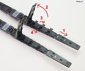 PG Unleashed Nu Gundam - 한쪽 내부 커버를 열면, 핀판넬 연결기믹이 노출되는데요. 위와 같은 순서로 연결기믹을 조정할 수 있습니다.